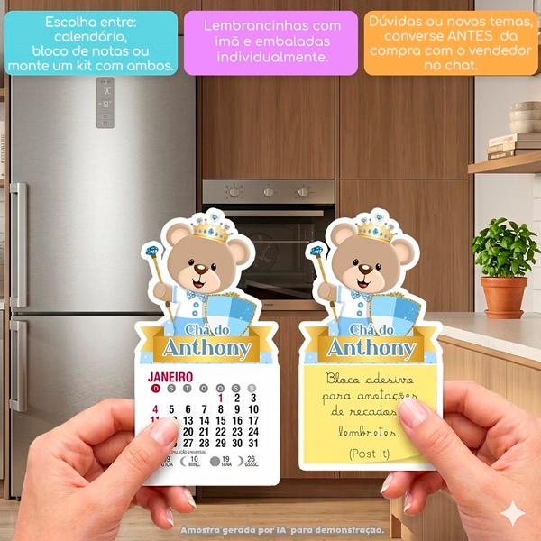 URSO PRÍNCIPE AZUL MINI CALENDÁRIO OU BLOCO DE ANOTAÇÕES ARTIGOS DE FESTAS LEMBRANCINHAS DE ANIVERSÁRIO