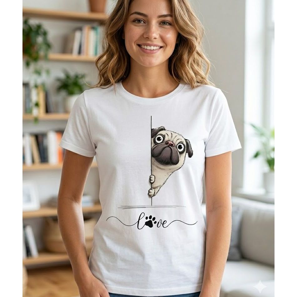 Camiseta Pug Love Cachorro Raças Poliéster Premium Blusa Pet Lover Fofa