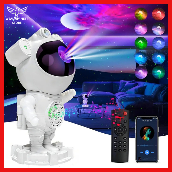 Projetor Luminária Astronauta Galáxia Estrelas e Lua com Som Bluetooth Decoração E Praticidade