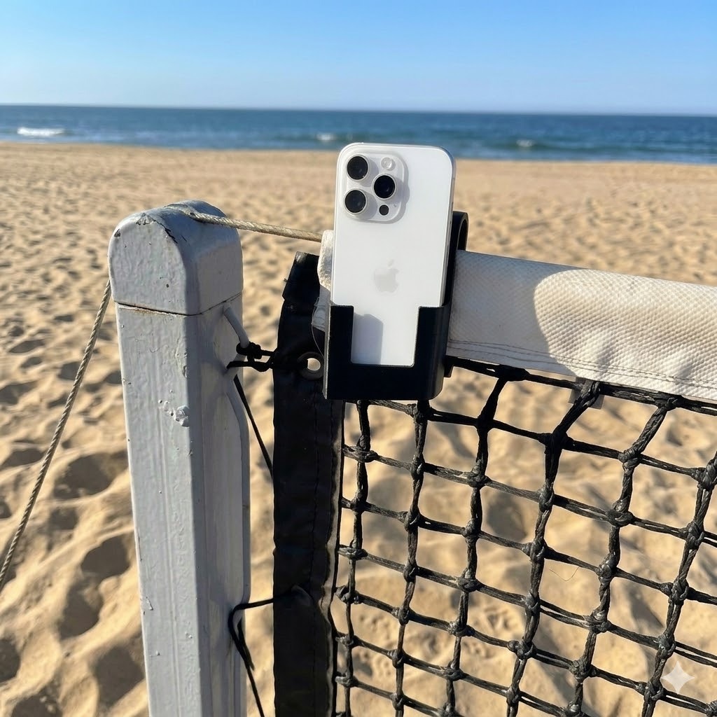 Suporte Duplo Celular para Rede Beach Tennis Futevôlei Vôlei Tênis Filmar Jogos e Treinos Reforçado