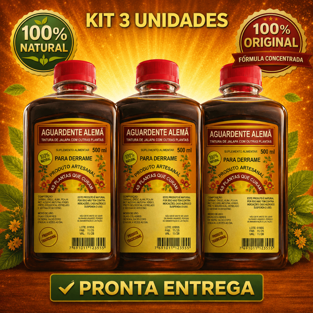 Kit 3 Unidades Água Ardente Alema Jalapa Quadrada Original 500ml