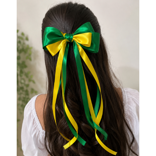 Laço Copa Brasil Boutique Duplo Grande Verde Azul e Amarelo