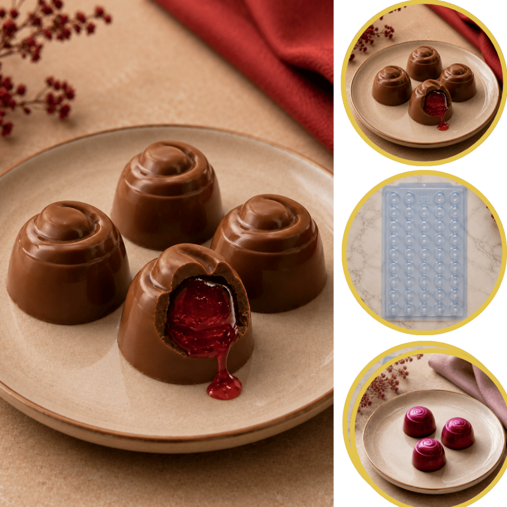 1~5 Forma BWB Simples Semiprofissional, Doces Finos Chocolates 3582 SP Bombom Cereja Caracol (CHOCO)