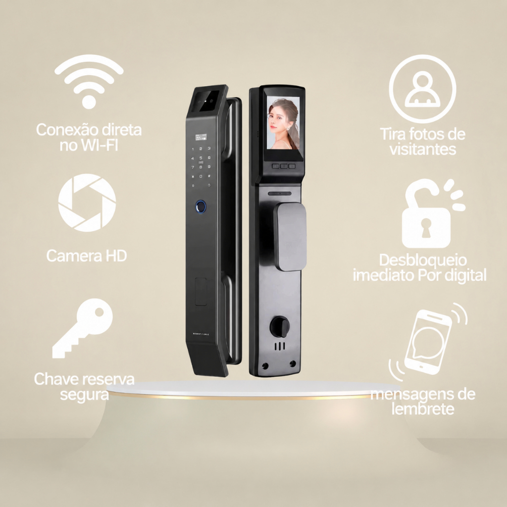 Fechadura Porta Digital Inteligente Câmera Biometria Eletrônica WiFi 3D Reconhecimento Facial App