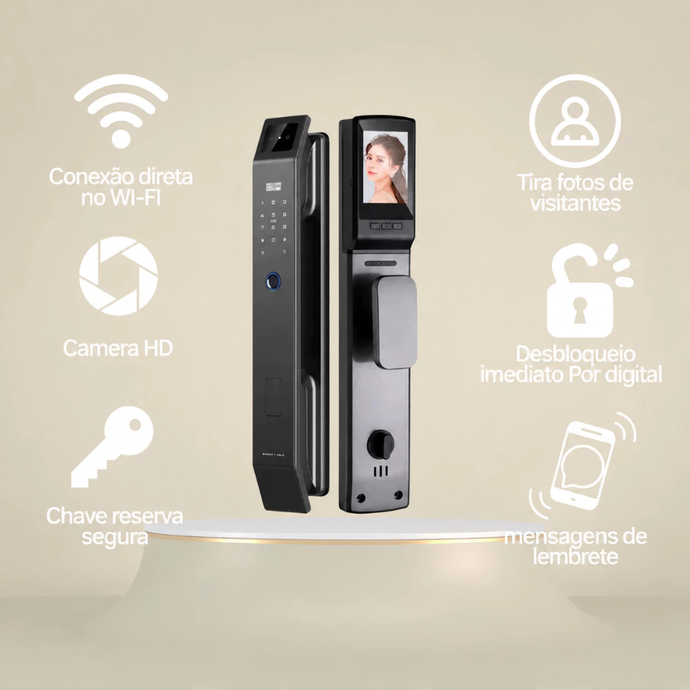 Fechadura Porta Digital Inteligente Câmera Biometria Eletrônica WiFi 3D Reconhecimento Facial App