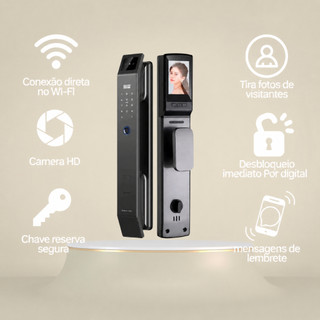 Fechadura Porta Digital Inteligente Câmera Biometria Eletrônica WiFi 3D Reconhecimento Facial App