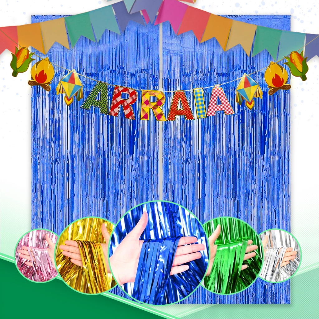 Kit Cortina Metalizada Fita Bandeirinha Festa Junina