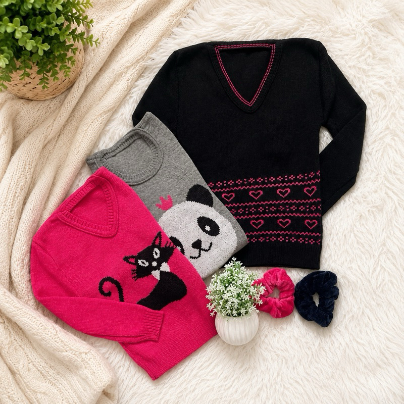 Kit com 2 Blusas suéter de Lã Infantil Para Menina