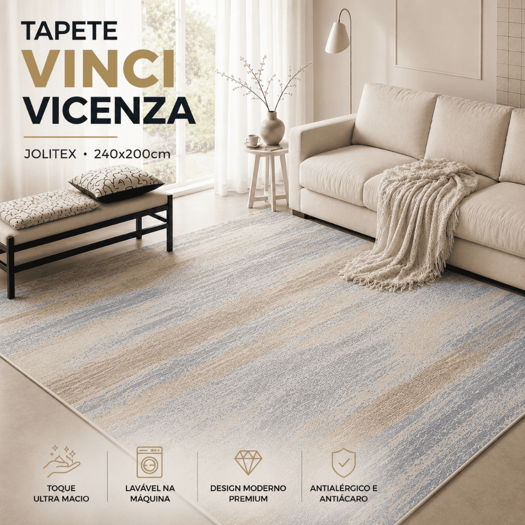 Tapete Sala Jolitex Vinci Vicenza 240x200cm Lavável na Máquina Grande Antialérgico Dobrável Original