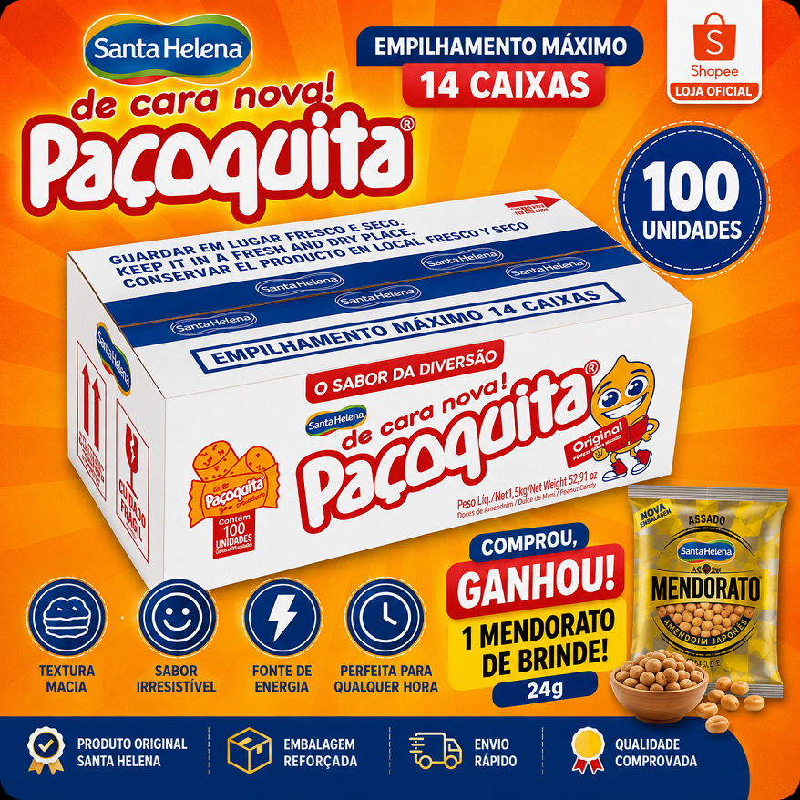 Paçoca Paçoquita Santa Helena Caixa 100 Unidades Embrulhadas