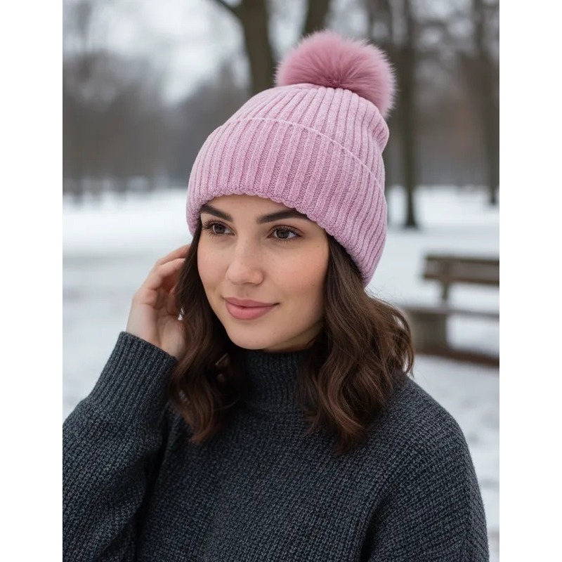 TOUCA GORRO LÃ FEMININA FORRADA COM POMPOM