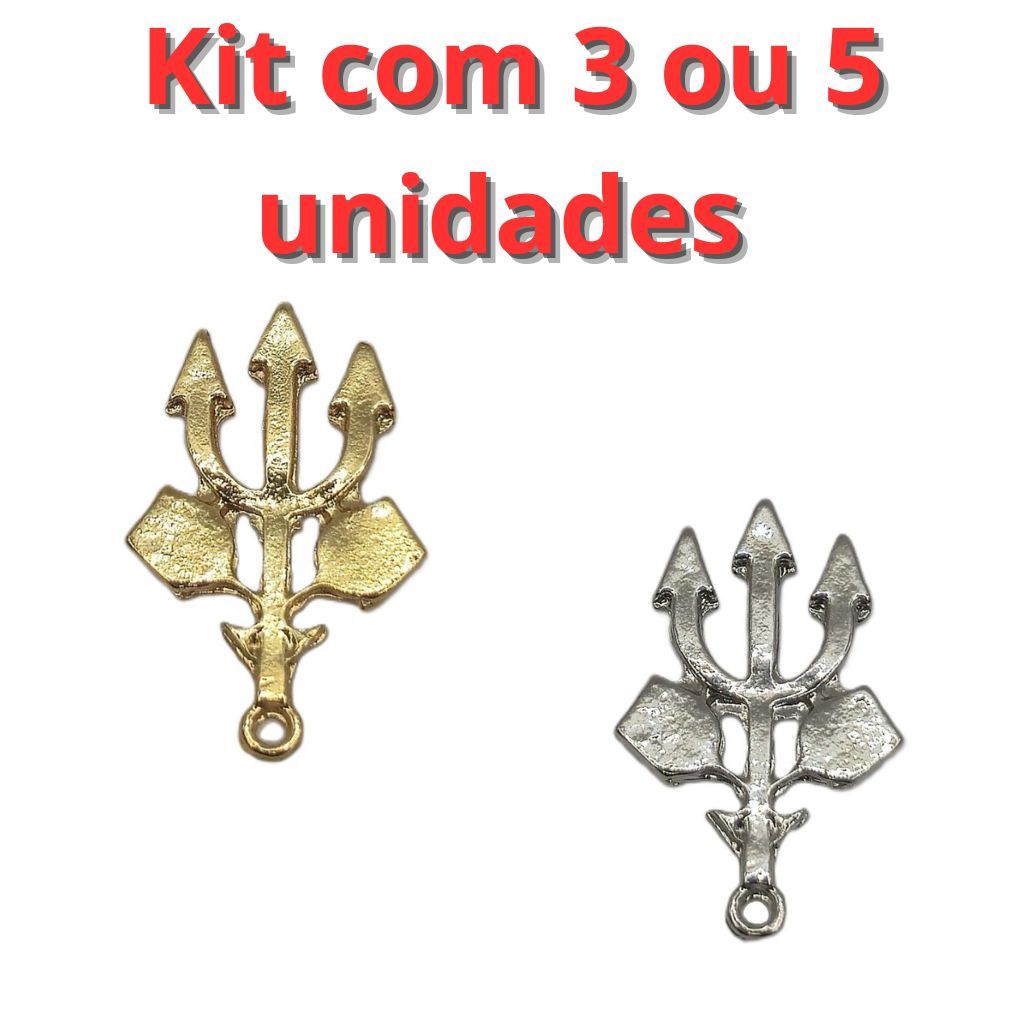 Kit 3 ou 5 Unidades Pingente Tridente Pomba Gira com taça Dourado/Niquel (Prateado)