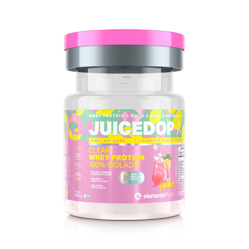 Whey Protein JUICEDOP ISO Clear Whey Protein 100% Isolado Pote 450g elementoPuro Whey Jeito de Suco