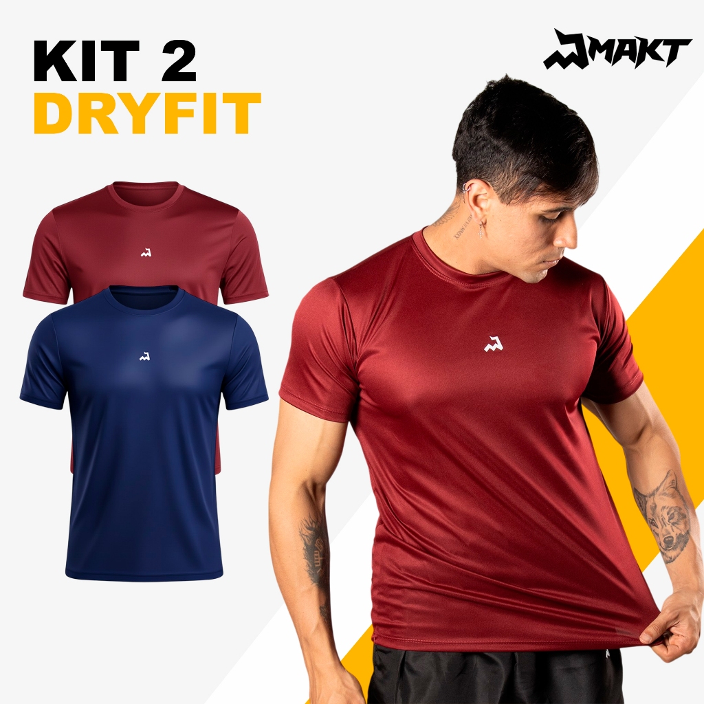 Kit 2 Camiseta Dry Masculina Manga Curta Fitness Academia Corrida CrossFit Poliester Premium Esporte