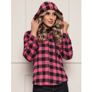 CAMISA XADREZ FEMININA COM CAPUZ FLANELA