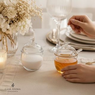 Kit Açucareiro Meleira Bird em Cristal Kit Café da Manhã Kit Mesa Posta Elegante