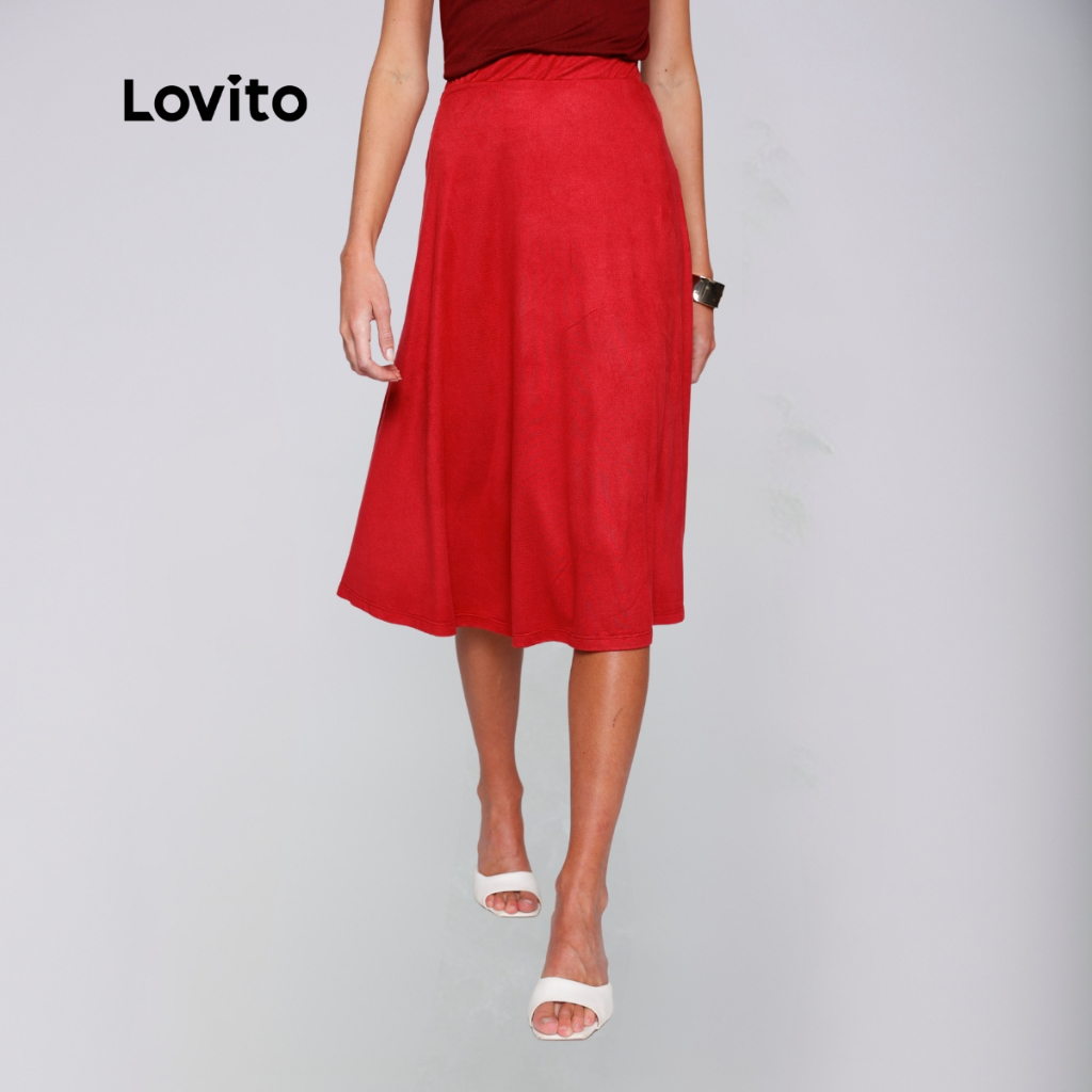 Lovito Saia Midi Suede com Elastico na Cintura Moda Inverno BRSKB19511981
