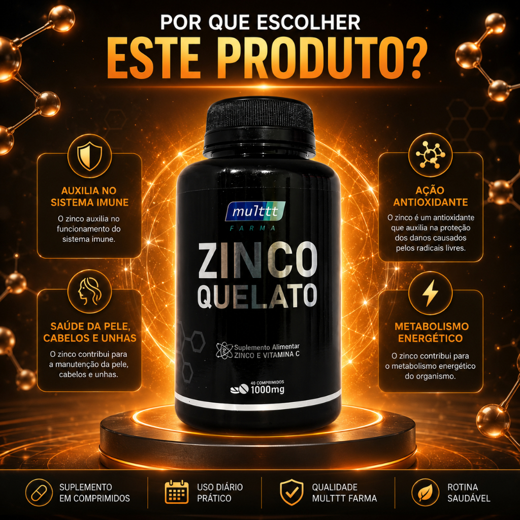 Zinco Quelato Vitamina C 1000mg 60 Comprimidos Suplemento Alimentar Imunidade Antioxidante Energia Diária