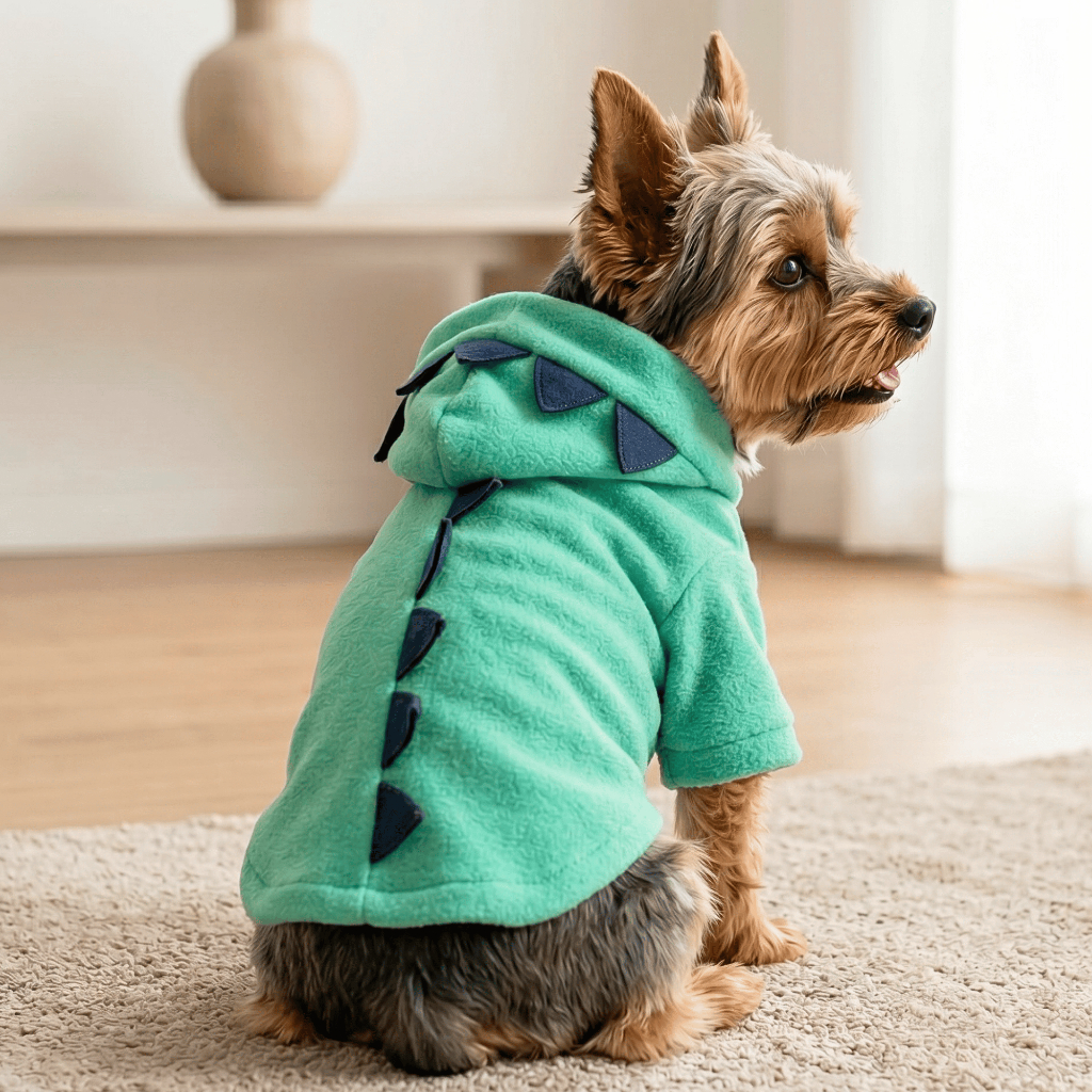 Roupa Pet Dino Fantasia Cachorro Gato Soft Capuz Espinhos Macacão Inverno