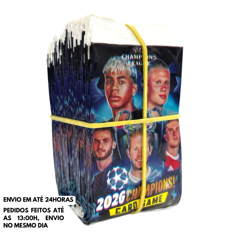 Cards Champions League 2026 Pacotes Fechados OL Kits com 24, 48,100 ou 200 Unidades Cartas Surpresa Festa Infantil Kids