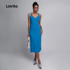Lovito Vestido Midi Feminino de Tricot Canelado DRB942BRL972