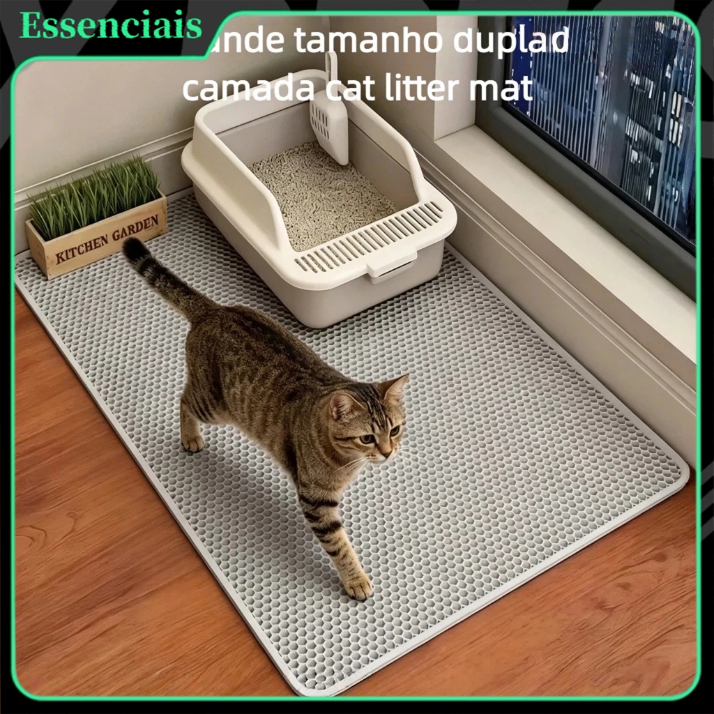 Coletor de Areia para Gatos EVA Dupla Camada Anti-Sujeira, Lavável a Água, Tamanho Grande 61x76 cm
