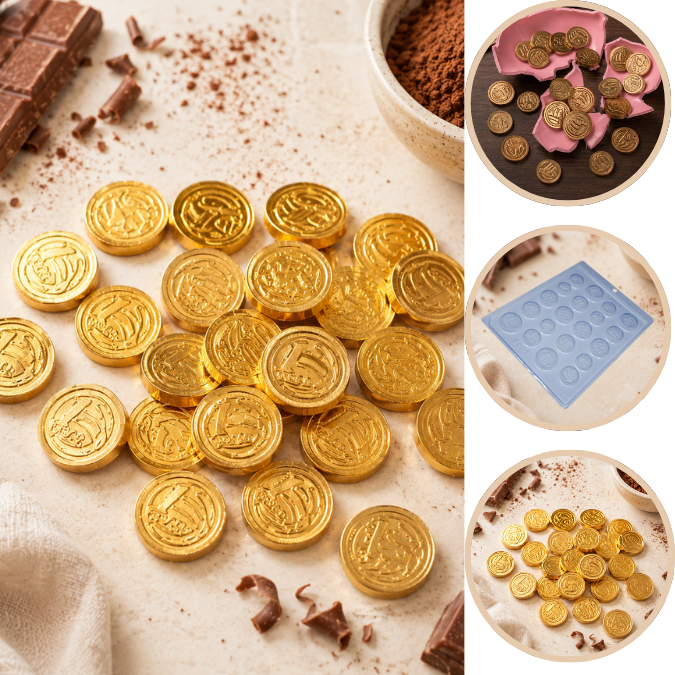 1~10FORMA SIMPLES MOEDAS DE CHOCOLATE CÓD.:998-(M7) EM ACETATO BWB PARA BOMBOM, DOCES DE CHOCOLATE E CONFEITARIA.(CHOCO)