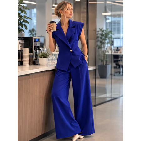 Conjunto Feminino Social Elegante Colete Alfaiataria e Calça Pantalona Moda Executiva Premium Tendência 2026