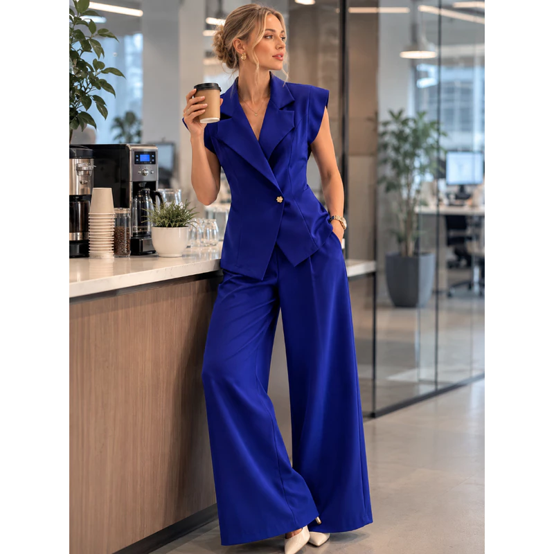Conjunto Feminino Social Elegante Colete Alfaiataria e Calça Pantalona Moda Executiva Premium Tendência 2026