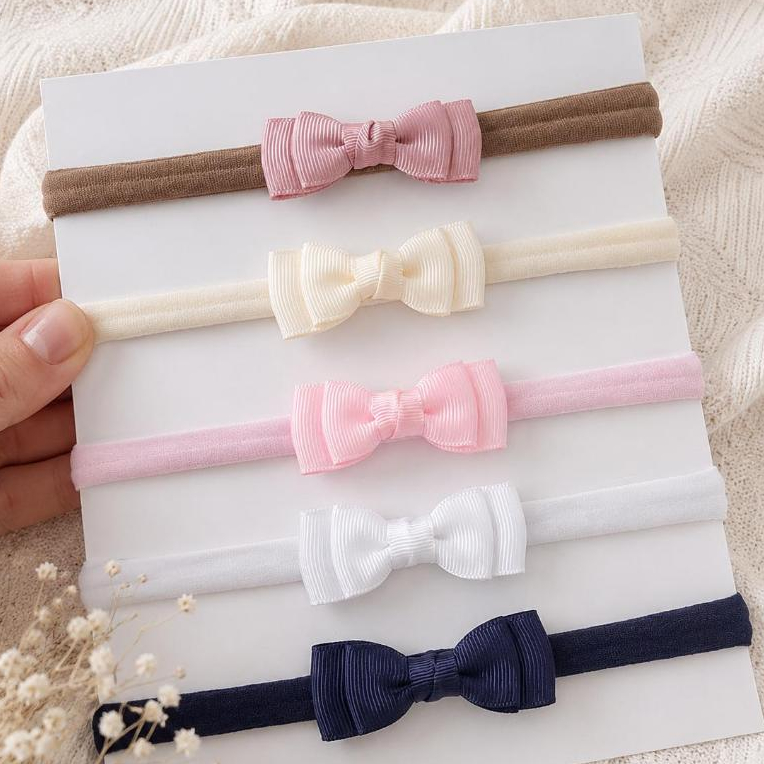 Kit 5 Faixas de Cabelo para Bebê com Laço Macias, Confortáveis e Delicadas Enxoval Menina