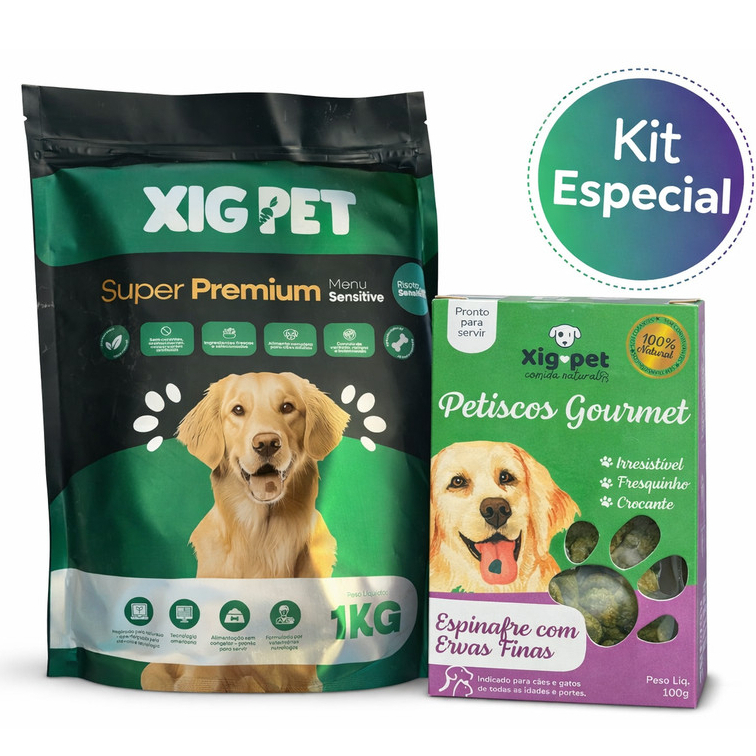 Kit Comida Natural para Cachorro Risoto Sensitive 1 kg + Biscoito Petisco Natural Espinafre Com Ervas