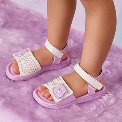 Sandália Papete Infantil Menina Ursinhos Carinhosos Lilás com Fecho Duplo Pampili