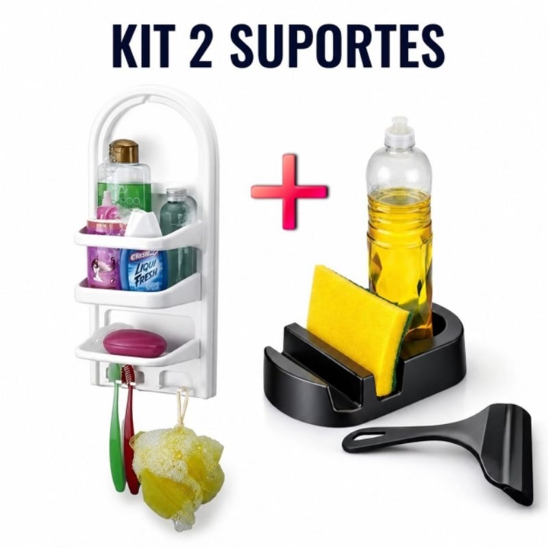 Kit Porta Shampoo + Porta Detergente Suporte Organizador Plástico  Kit 2