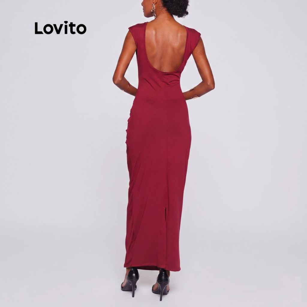 Lovito Vestido Feminino Longo Franzido Lateral DRB552BRL582 · foto 2