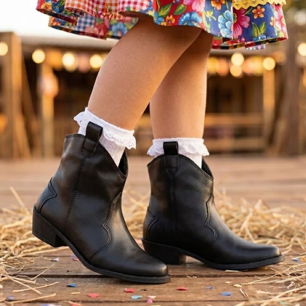 Bota Texana Infantil Feminina Western Country Bico Fino Cano Baixo Menina Fashion