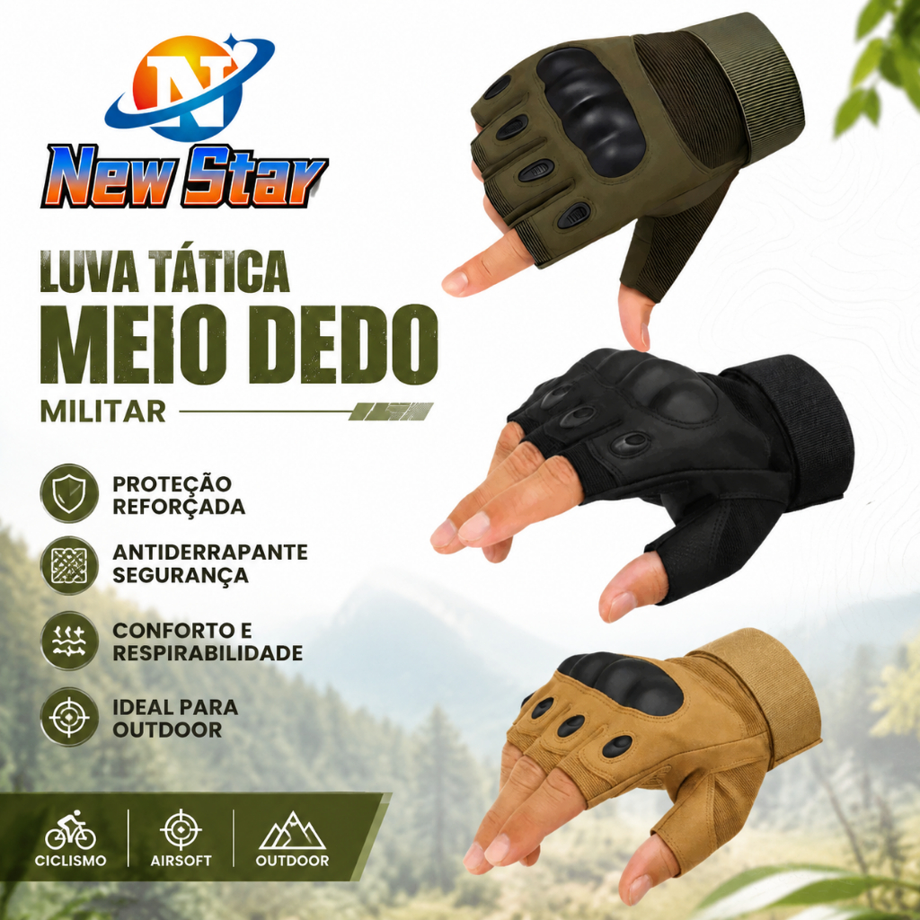 New Star Luva Tática Meio Dedo Militar Proteção Antiderrapante Para Ciclismo Airsoft Outdoor