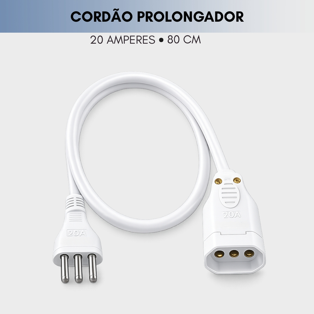 Cordão Prolongador para Air Fryer forno 20 amperes reforçada branco 80 cm