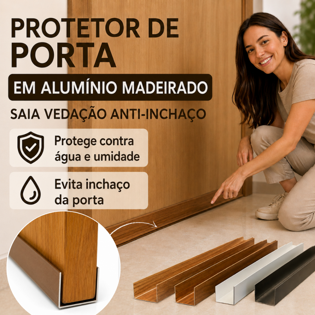 Protetor De Porta em Aluminio Madeirado Saia Vedação Anti-inchaço Umidade 4 Cores 60 70 80cm