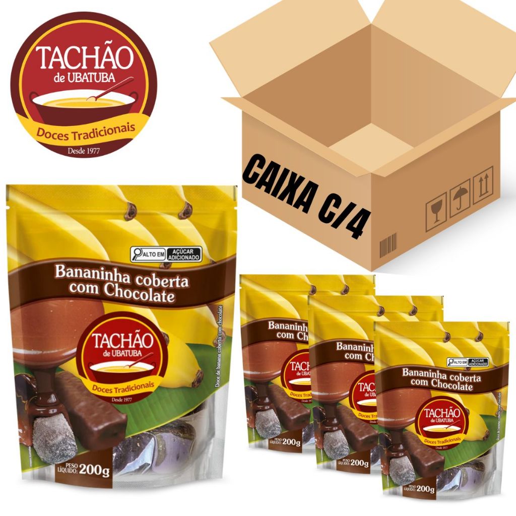 Tachão De Ubatuba Kit C/ 4 Pacotes Bananinha Bananada Coberta Com Chocolate Doce De Banana 200g