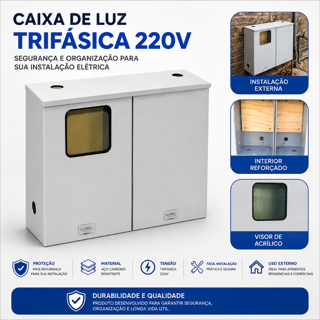 Caixa de Luz  Trifásica Entrada de Energia 220V Tipo 3 Padrão CPFL para 1 Medidor
