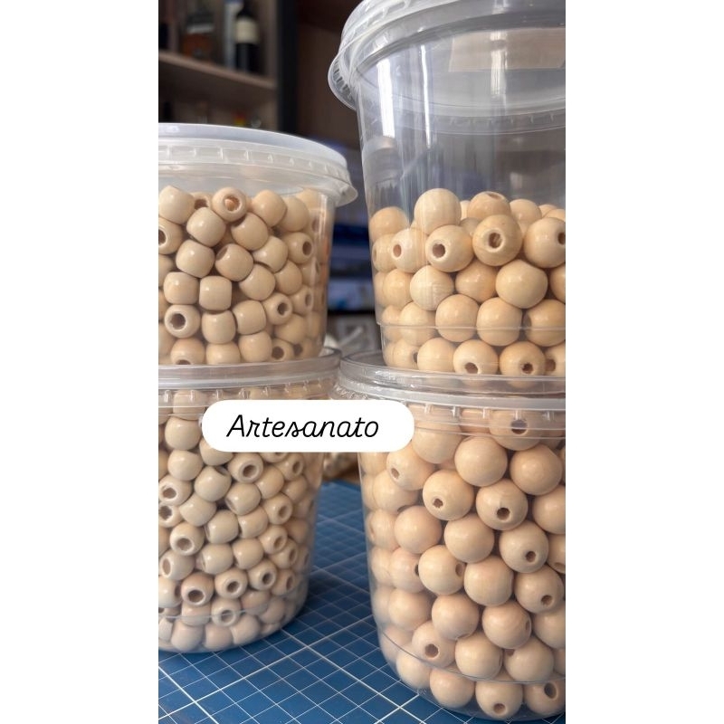 Bolinhas/Contas de Madeira para Artesanato Macramê  Lisas Naturais 10 14 16mm  Kit 100/200 Unidades