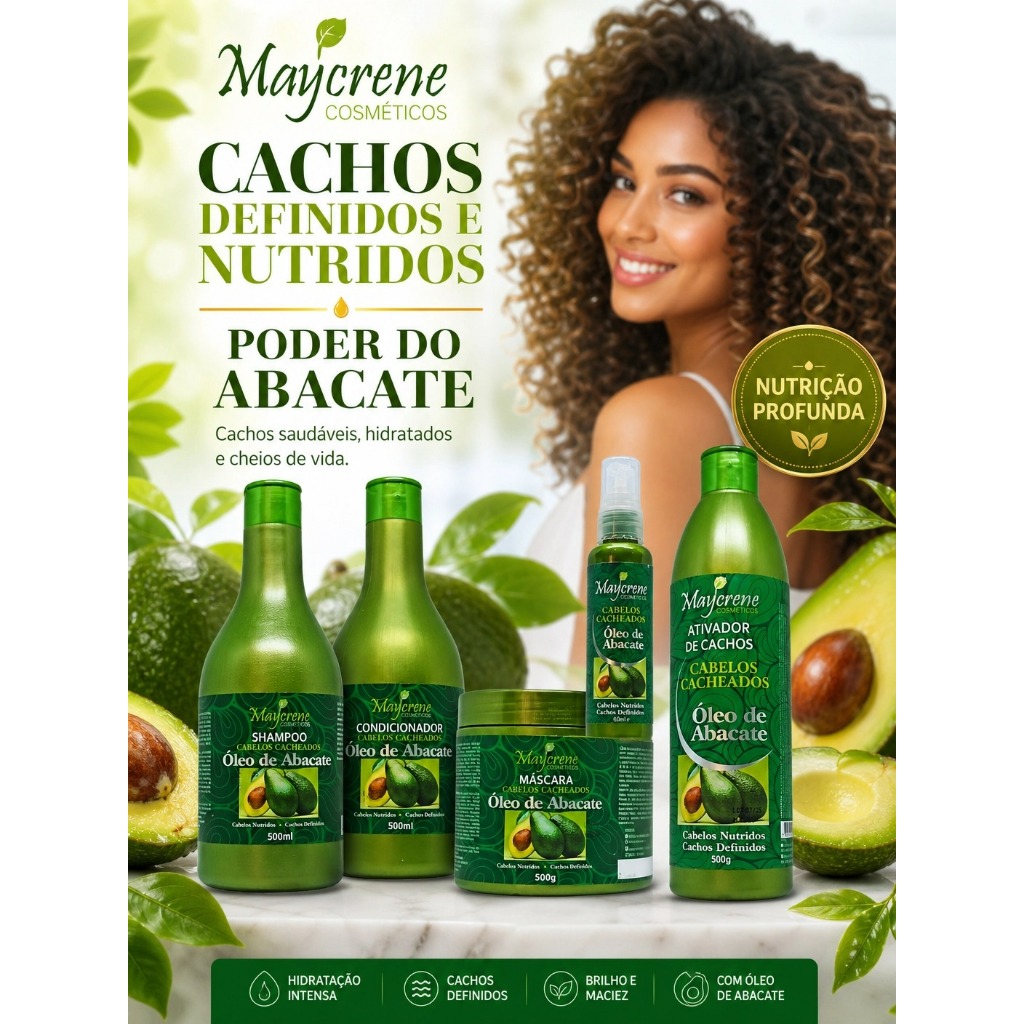 TRATAMENTO PARA CABELO CACHEADO - KIT DE SHAMPOO, CONDICIONADOR, MASCARA, ATIVADOR DE CACHOS E ÓLEO REPARADOR DE PONTAS