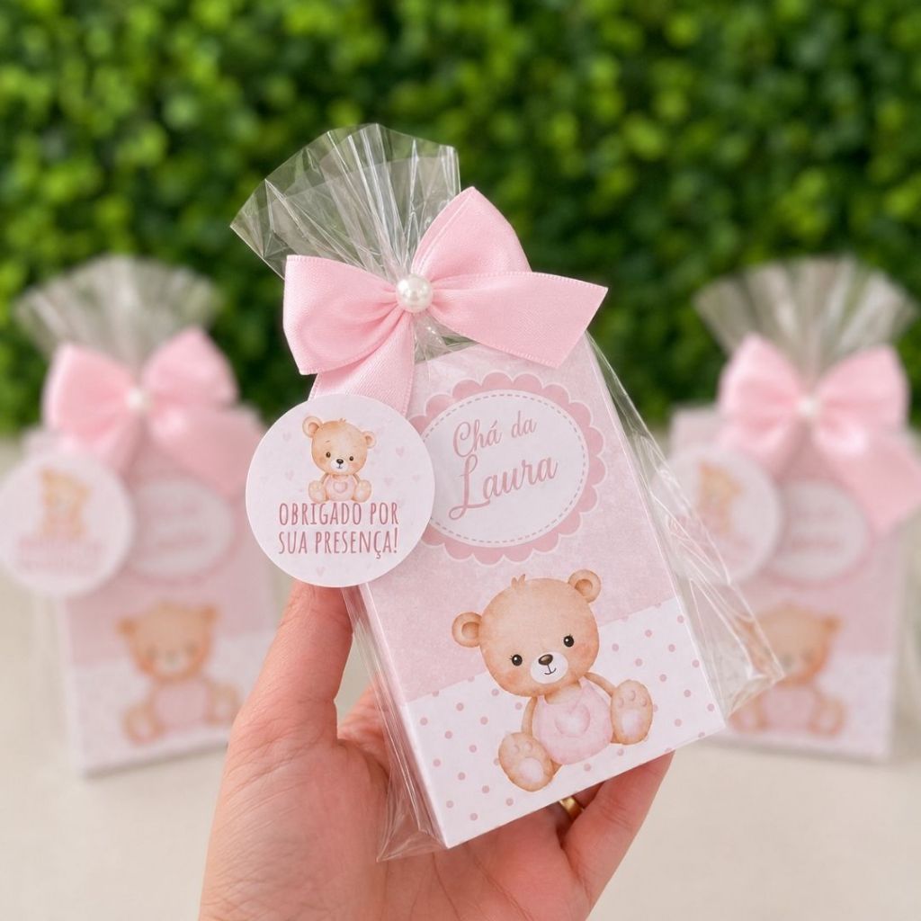 Bloquinho Lembrancinha Chá de bebê Ursinha Rosa Personalizado | Decoração mimo Maternidade Festa