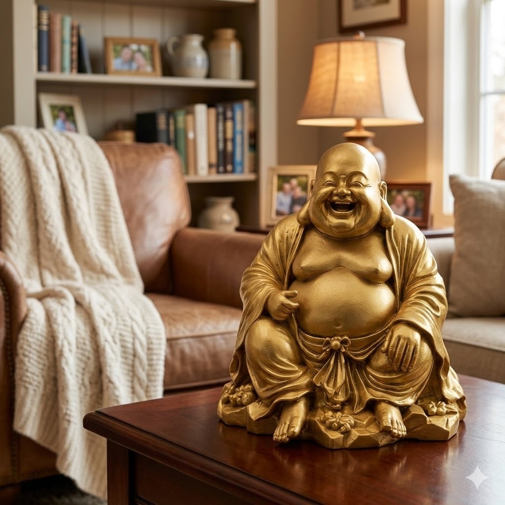 Imagem Buda Risonho Decorativo Estátua Zen 3D Buddha Feliz Decoração Sala Meditação Escritório