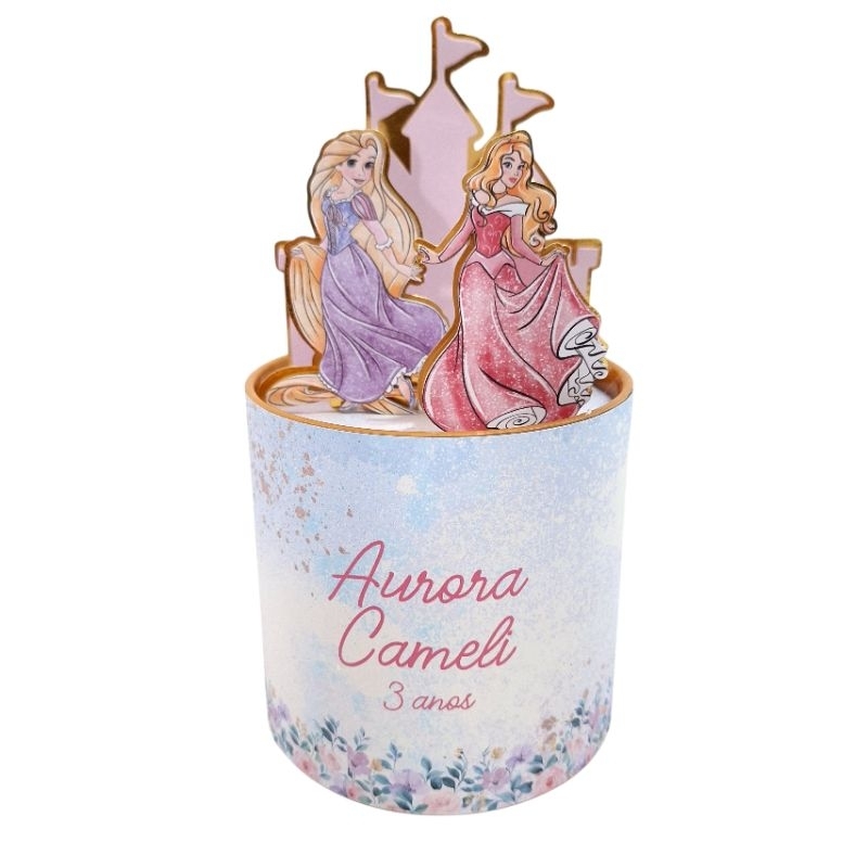 Centro de Mesa Luxo Princesas Tubolata 10x10 Decoração Aniversário Lembrancinhas Personalizadas