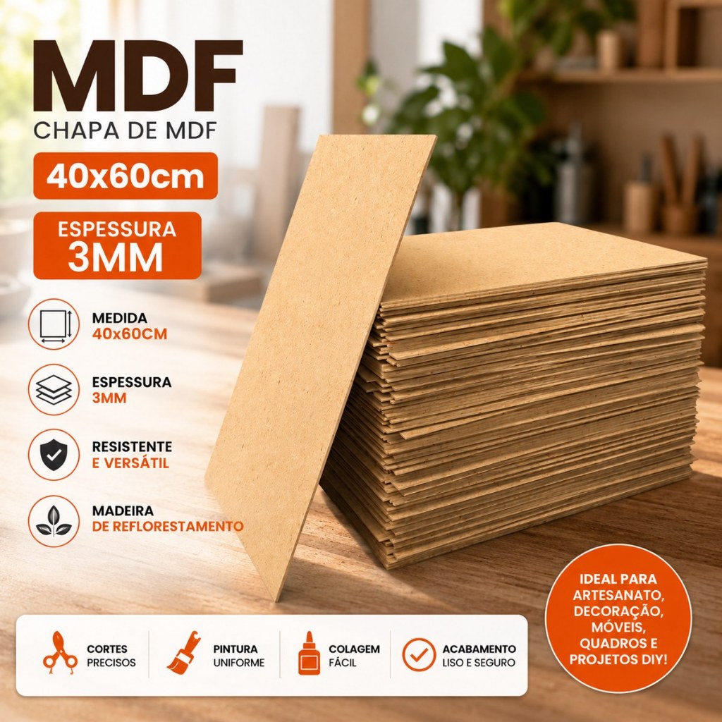 Kit 10 Placas MDF Cru 40x60cm 3mm Para Artesanato Quadros e Decoração Sublimacao