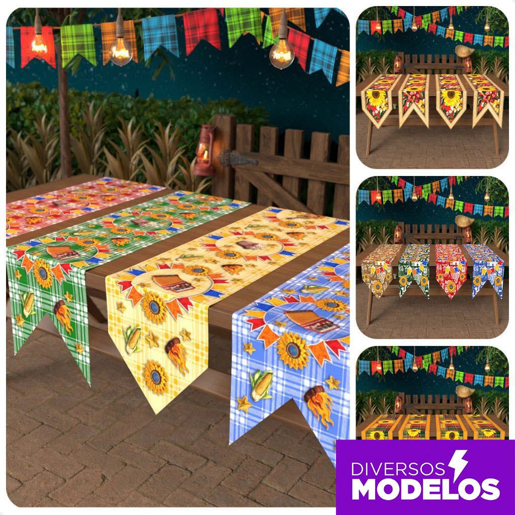 Trilho Caminho de Mesa Festa Junina Decoração Arraiá Bandeirinha 0,40x1,80m