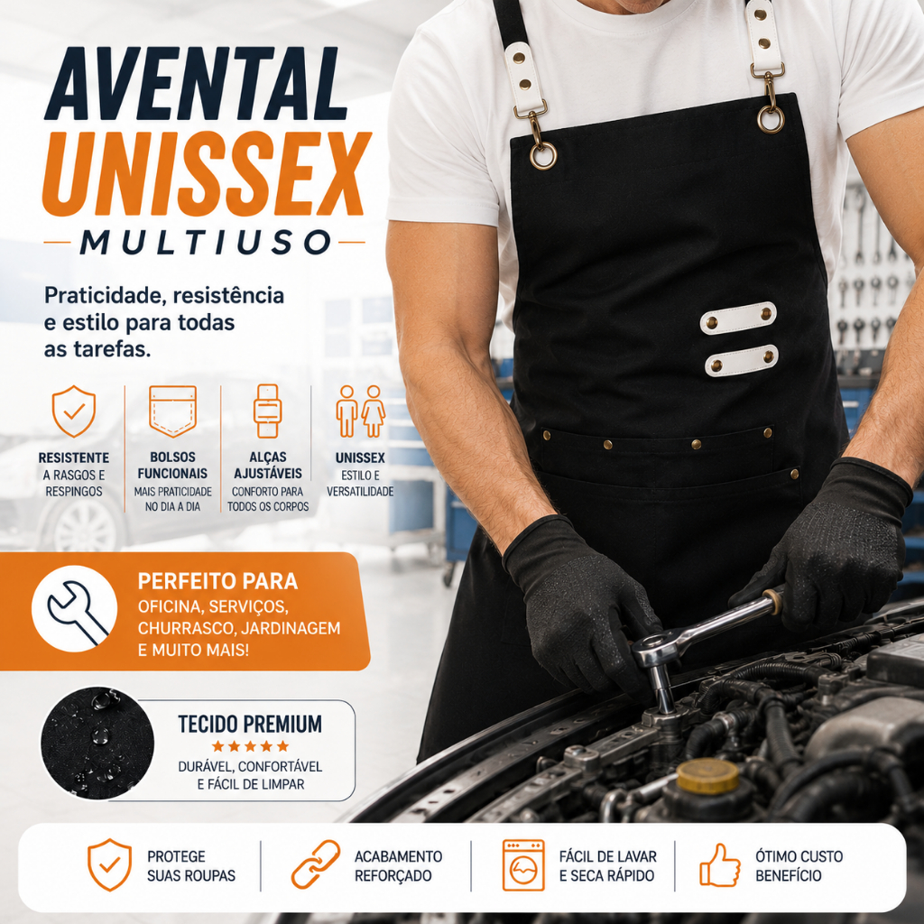 Avental Multiuso Lona Oficina Automotivo Mecanico Impermeavel Montador Serralheiro Profissional
