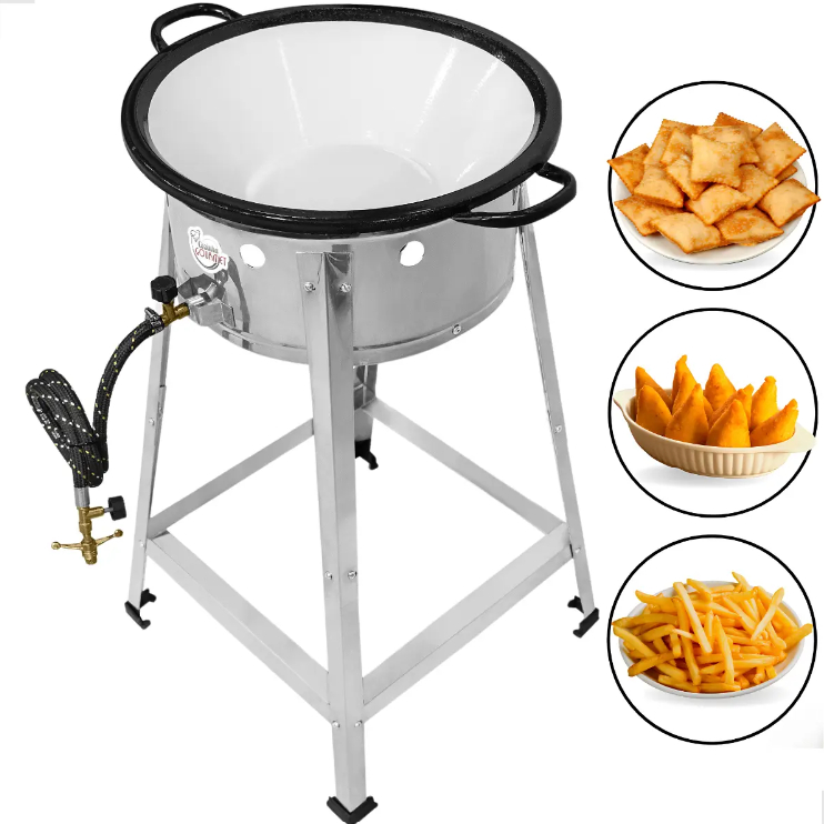Fritadeira A Gás 7 L Inox Fritador Pasteleiro Cavalete Comercial Tacho Nº16 Esmaltado Pastel