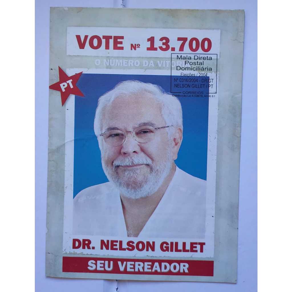 Folheto Político PT Dr Nelson Gillet Vereador Goiânia Eleições Municipais 2004